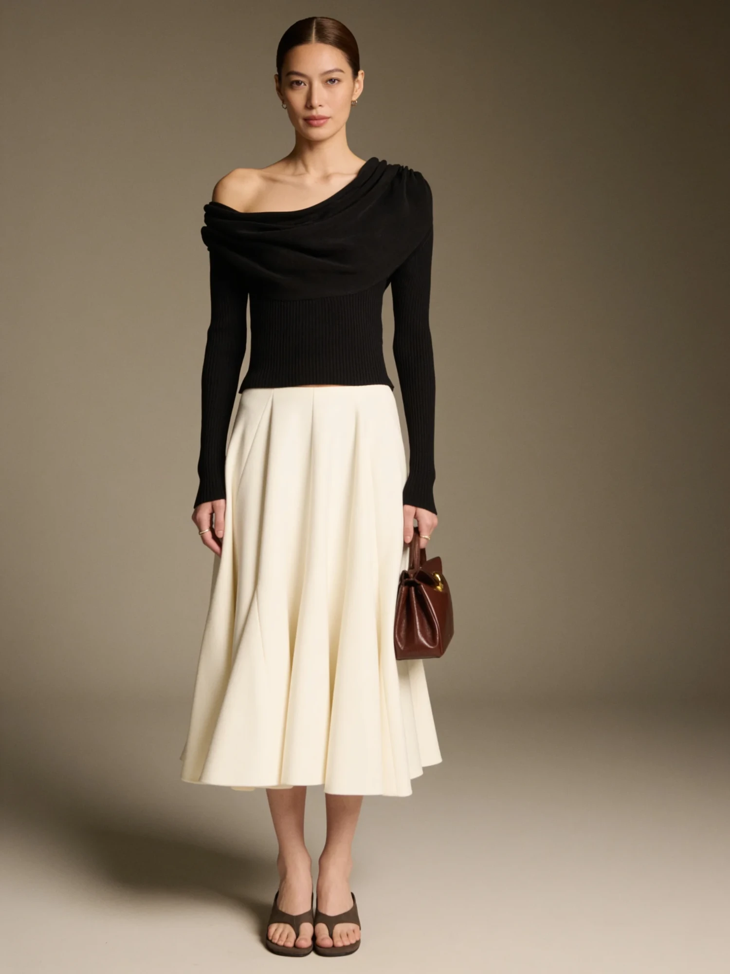 one bare shoulder